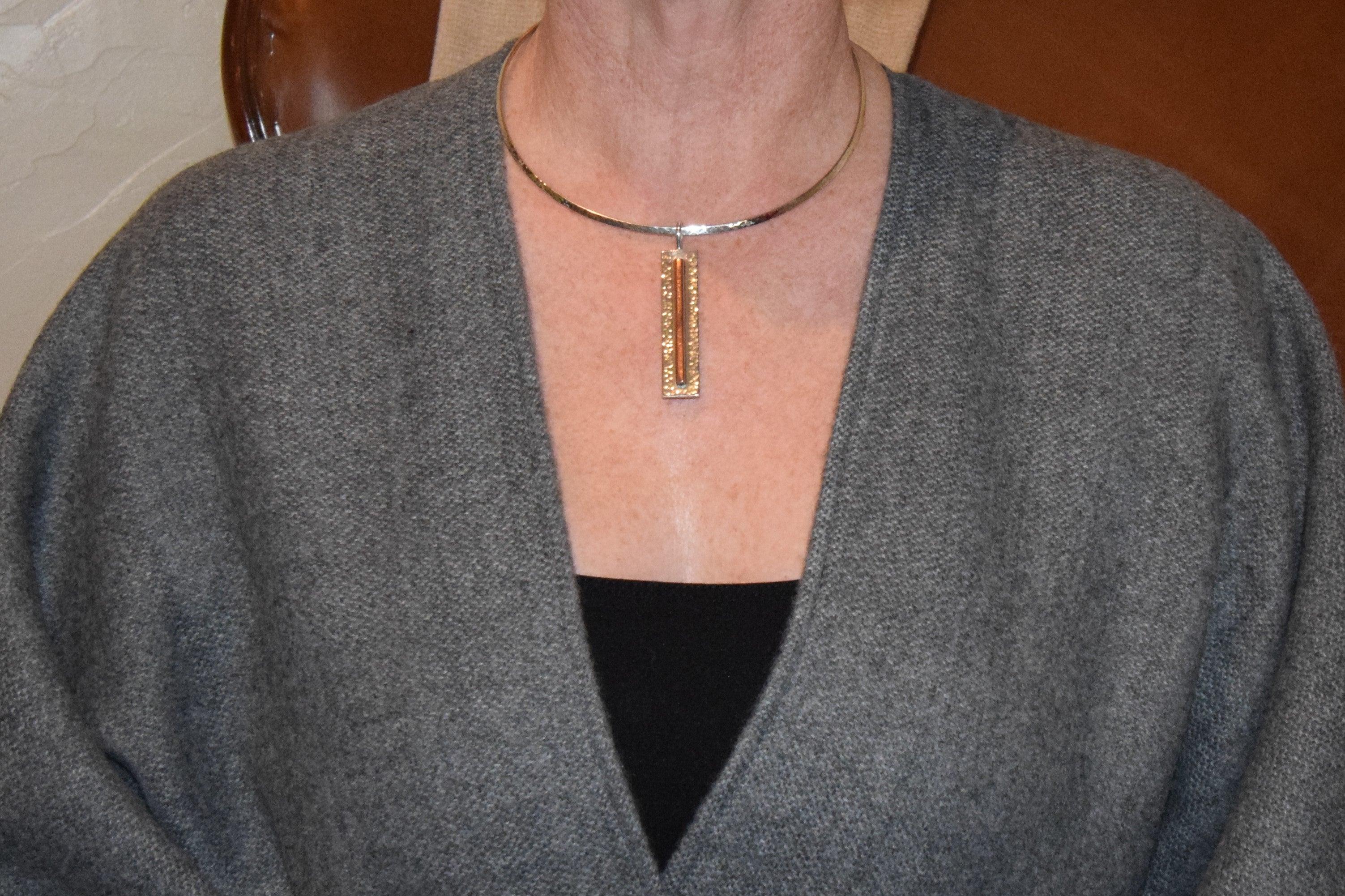 Silver and Copper Rectangular Pendant